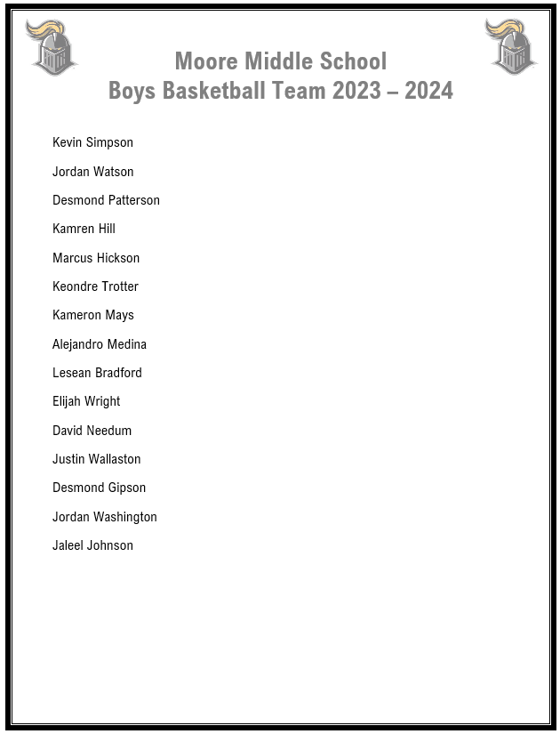 Boys Basketball Team for 2023-2024